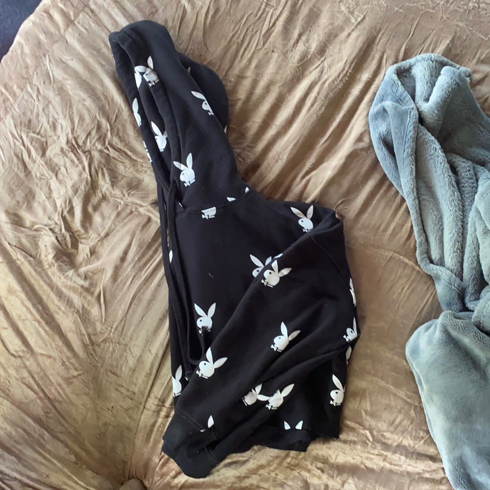 Misguided x playboy black cropped hoodie